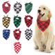 Custom Printed Red Plaid Dog Scarf Spring Flowers Large Dog Bibs