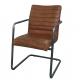 Defaico Metal Pipe H86cm Vintage Leather Dining Chairs With Arms