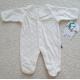 White Velour Baby Romper With Feet Embroidery Poplin Fabric Along Neckline Sleeve Cuff