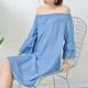 Young Ladies Denim Shirt Dress Off Shoulder Bat Wing Long Sleeve KneeLength