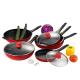 9Pcs Red Die-casting Nonstick Frying Pans With Silicon Handle