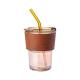 OEM ODM 400ml Glass Coffee Cup / Mug With Lid And Straw