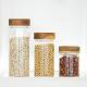 OEM High Borosilicate Glass Spaghetti Container Bamboo Lid Jars Round Shape