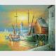 Sailling Boats Oil Painting Harbor , Modern Sunset Landscape Painting