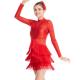 Long Sleeves Stunning Tap Costume Rows Fringes Mock Neck Dance Dress Performance Wear