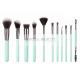 Custom 11 Pieces Synthetic Haired Taklon Makeup Brushes Kit With Mint Green Handle