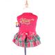 Yarn Dyed CVC Dog Christmas Dress Plaid Skirt Satin Ribbon Bow custom