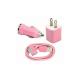USB AC Wall Charger and Car Charger+Data Cable for Apple iPod Touch or iPhone4 4S 4G Pink