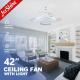 Embedded Industrial 6 Speeds Remote Control Retractable Ceiling Fan With LED Light