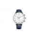 Stainless Steel Case Genuine Leather Wrist Watch Quartz Movt Blue Color