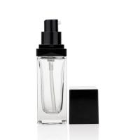 Clear Logo Print Foundation Glass Bottle Square Shaped 30ml With Lotion Pump