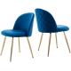 Tufted Accent Chairs , Velvet Modern Upholstered Dining Chairs With Gold Plating Metal Legs Blue