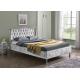 Linen Fabric Upholstered Platform Bed Frame With Buttons Modern Light Grey King Size
