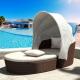 Balcony Beach Chaise Lounges Woven Rattan Round Sun Lounger