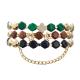 Stretchy Malachite Beads Zircon Leaf Charm Bracelet With Gold Chain
