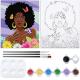 African American Women Flowers Pre Drawn Canvas Paint Kit Art Set Custom Size