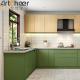 Custom U Shape Kitchen Cabinet Green Color L Shape Base Cabinets Set With Marble Stone Top