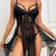 2 Pcs Lace Sexy Bodysuit Lingerie Mesh Transparent Erotic Bra And Panties Set