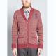Warm Mens Full Zip Cardigan Sweater , Red Cardigan Sweater With Embroidery