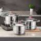 Factory Price Silver Cookware 6 PCS Steamer Pots Set Non Stick Soup Stock Pots Induction Cooking Pot Sets With Glass Lid