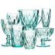 Hand Blown Diamond Cut Crystal Wine Glasses , 200ml Glass Cup Sky Blue Colored