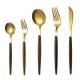 Kitchen Flatware Sets 5PCS Wooden Handle Mirror Polishing Dinner Set Fork Knife Spoon