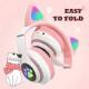 Cat Ear Headphones Wireless Headset with LED Light TF Card for GirIs Earbud & In-Ear Headphones