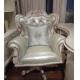 White Frame Luxury Swivel Chairs Full Solid Wood With Green Leather Material