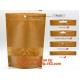 custom resealable recyclable kraft paper square bottom zipper bag, standup Zipper seal Kraft Paper Coffee Bag with Side