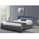 Light Grey Upholstered Tufted Queen Bed LED King Size PU Modern Platform Bed Frame