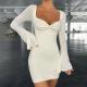 Solid Color Tight Dress White Square Collar High Heels Tight Dress Flared Sleeves