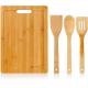 Extra Large Kitchen Bamboo Wood Cutting Board With 3 Pcs Utensils Set