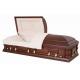 Semi Gloss Solid Wood Coffins , Mahogany Wooden Coffin With Almond Velvet
