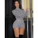 Print Sexy Backless Slim Knitted Dress Lace Up Romper Short Length For Women