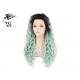 Wavy Synthetic Lace Front Wigs With Dark Roots Baby Blue Color For Drag Queens