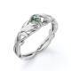 Round Cut Moss Green Agate Leafy Single Stone Engagement Ring in White Gold