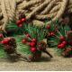 PVC Red Fruit Artificial Pine Needles For Mini Christmas Tree Ornaments
