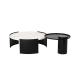 Living Room Stainless Steel Round Set Coffee Table Satin Black Finish Natural Marble Top Metal Legs