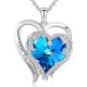 0.79x0.98in Double Heart Cross Necklace Austrian crystal Blue Crystal 925 Sterling Silver