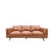 Timber Base Three Seater Leather Sofa Chestnut Thick Padded Seats Brown Leather Sofa