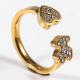 Crystal Heart Design Stainless Steel Jewelry Rings Gold Plated For Wedding