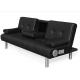 Faux Leather Three Seater Foldable Lazy Sofa Bed With Cup Holder And Bluetooth Speaker