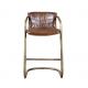 Soft Tan Brown Leather Counter Height Stool Iron Frame Bar Furniture Vintage Style
