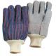 A / AB / BC Stripe cotton, Knitted Wrist Grey Cow Split Cow Leather Gloves 11021