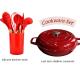 Red Enamel Cast Iron Shallow Casserole With Silicone Cutlery Sets