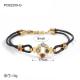 Two Color Stainless Steel Bracelets Black Leather Rope With Stone