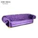 Purple Velvet 3 Seats Button Tufted Sofa Wood Frame Club Lounge Sofa