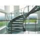 Tempered Glass Tread Curved Staircase Building Curved Stairs With Stainless steel fence
