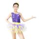 2 In 1 Dance Competition Costumes Diagonal Neckline Bodice Purple Knee Length Skirt