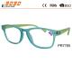 Hot sale style colorful reading glasses with plastic frame, plastic hinge,suitable for women